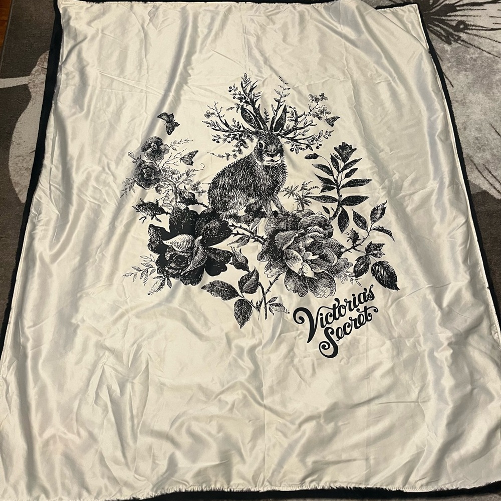 Victoria's Secret Cream and Black Floral Blanket - Picture 2 of 2